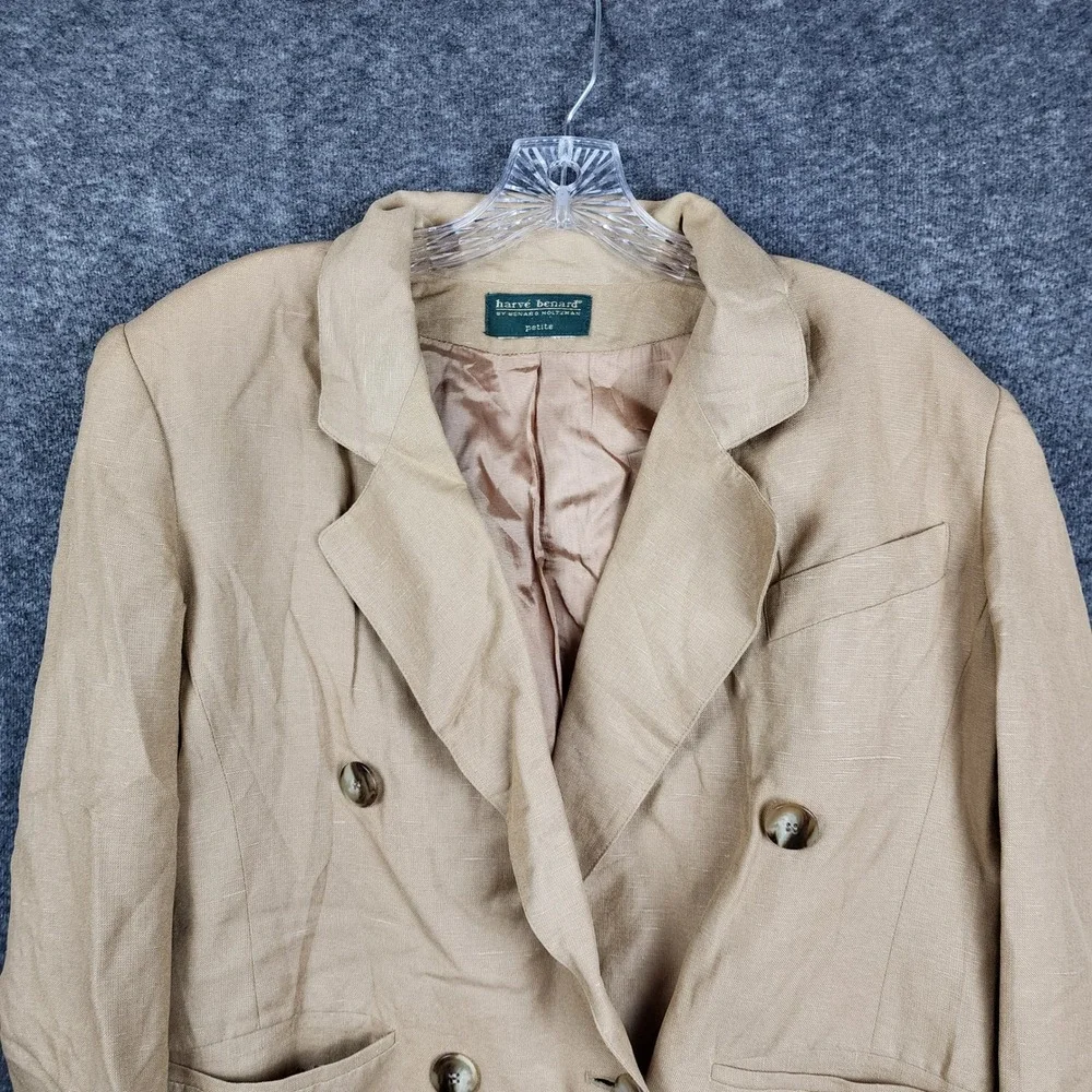 Harve Benard‎ Blazer Women Petite Tan Double Breasted Vintage Professional 80s